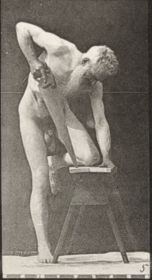 Plate 491 A, B: Hammering at an anvil. C: Using a hatchet. D: Sawing a board — figure reference